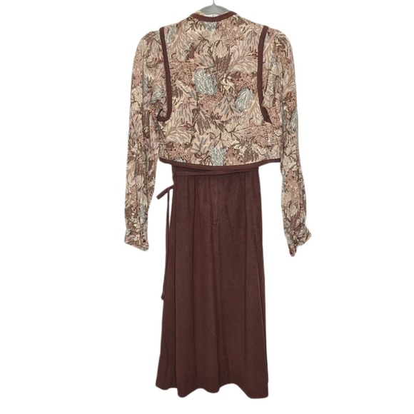 VTG 70s Groovy Vest Dress Quilted Brown Floral - Picture 2 of 12